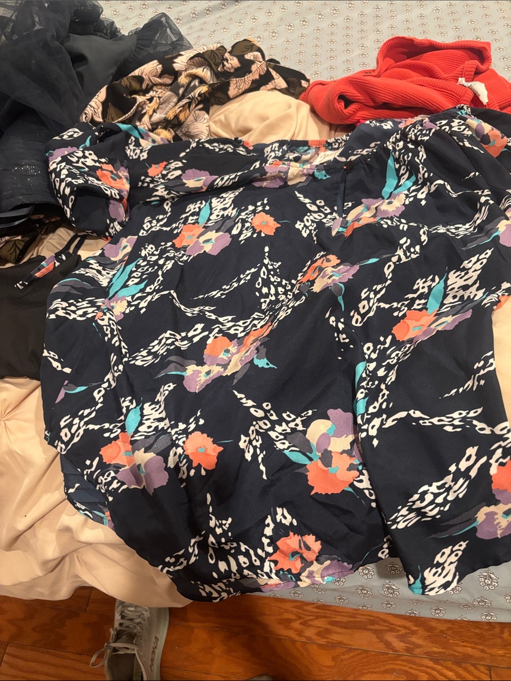Floral Print Navy Blouse